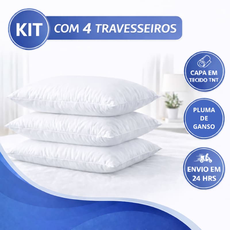 Kit Travesseiro Pluma de Ganso Confortavel e Macio Antiacaro 70x50cm