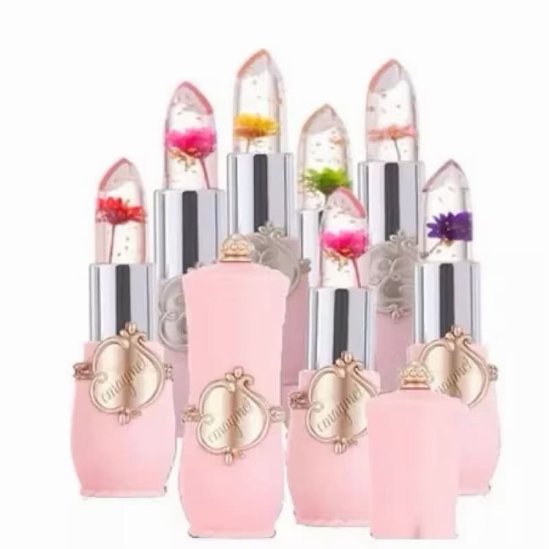 Kit 6 Batons Hidratantes com Flor Natural – Transparente Muda de Cor