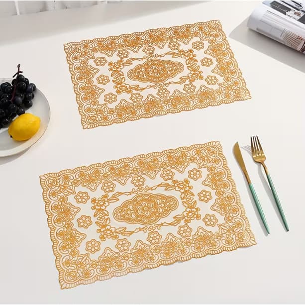 Kit 2/4/6pcs Jogo Americano Rendado 30x45cm – Descanso de Prato Decorativo PVC Mesa Posta