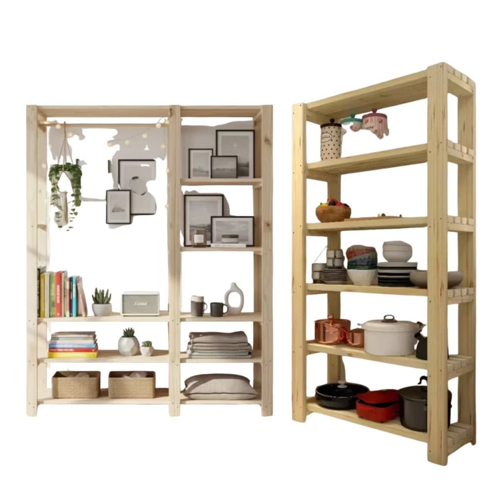 Kit Closet Premium Madeira Natural | Arara Dupla + Aparador