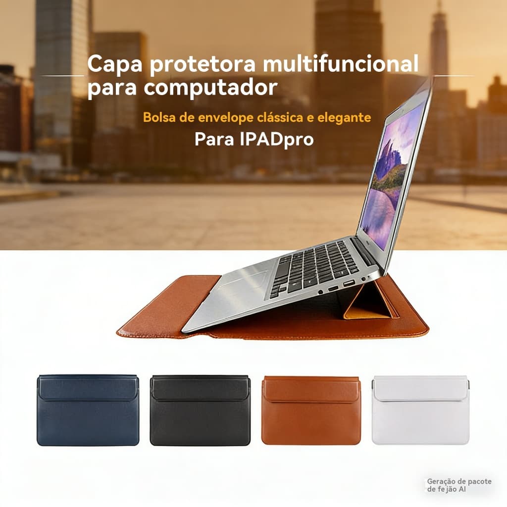 Bolsa Multiuso Saco de Manga Macbook Couro PU com Suporte Estudo Escritório 13-16 Polegadas