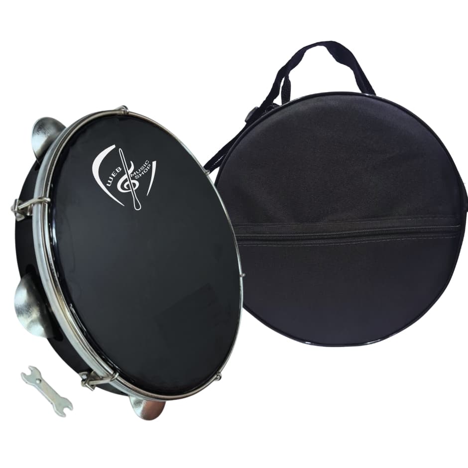 Kit Pandeiro 10" Polegadas Web Music Pele Preta + Capa Luxo