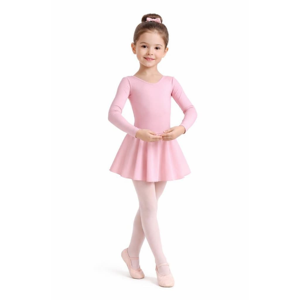 Collant Infantil Ballet com Saia Acoplada Manga Longa/ Suplex confortável para Aulas