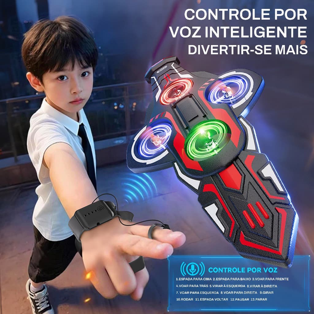 Drone Brinquedo Infantil com Espada Voadora,Controle por Voz,Gestos,Sensor de Gravidade e Relógio,Voo Simulando Espada