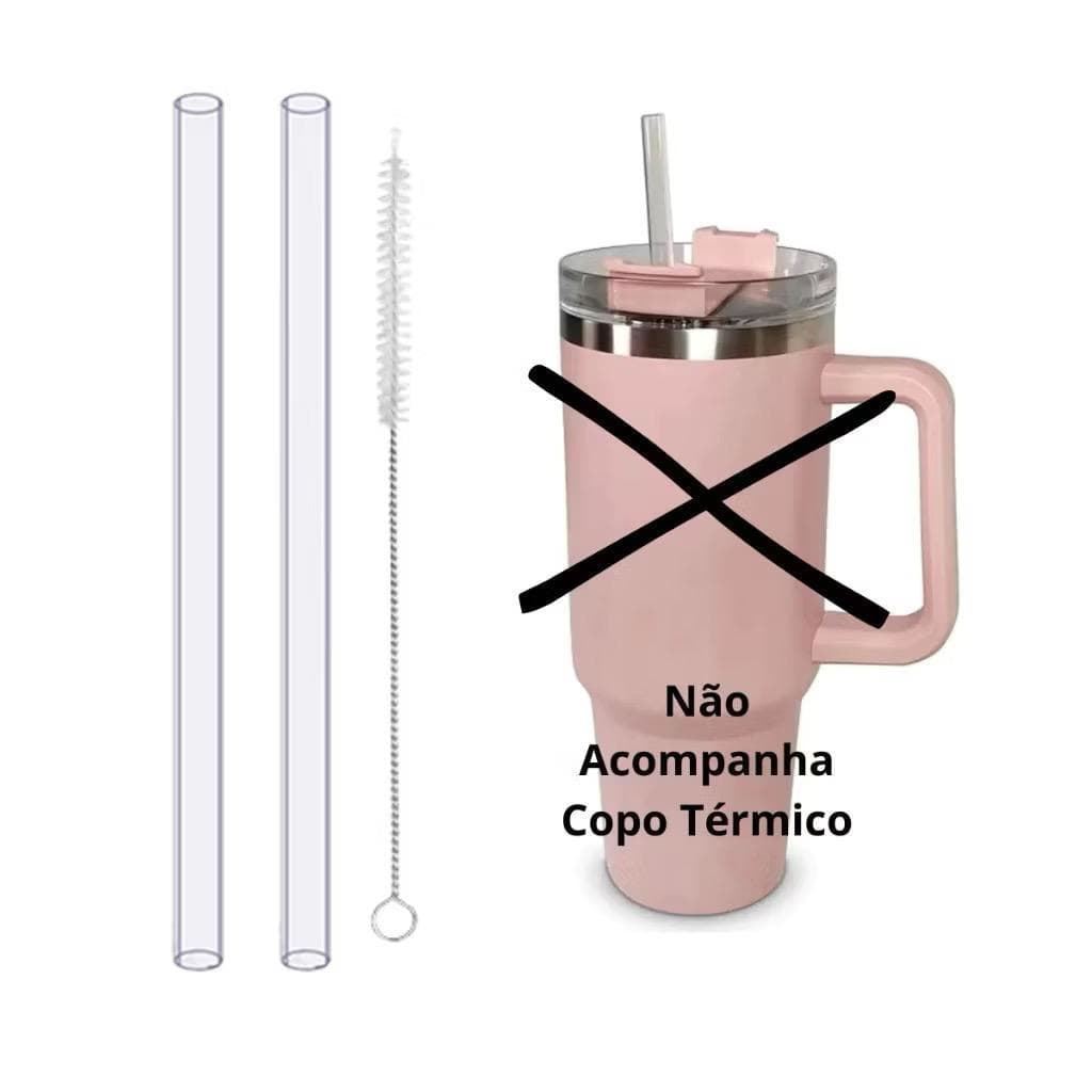 2 Canudos De Substituição + 1 Escovinha De Limpeza Reutilizável Para Copo Térmico