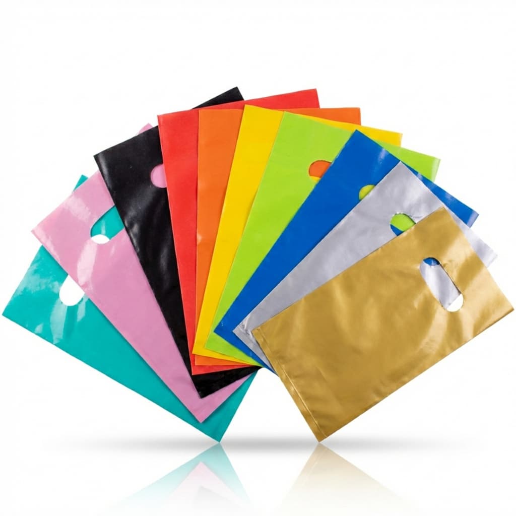 Sacolas Plásticas Boca de Palhaço – Alça Vazada Loja, Várias Cores e Tamanhos, Pacote 1 kg