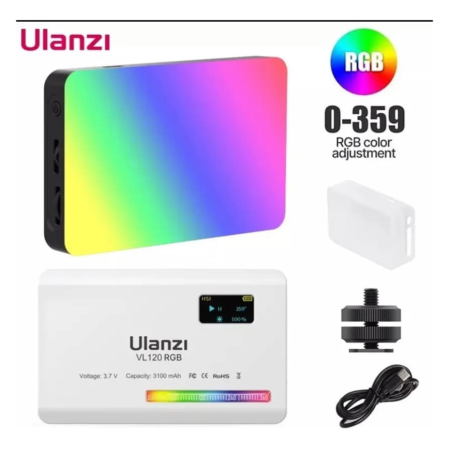Luz de vídeo led iluminador ulanzi vl120 RGB 2500-9000k 3100mah Branco