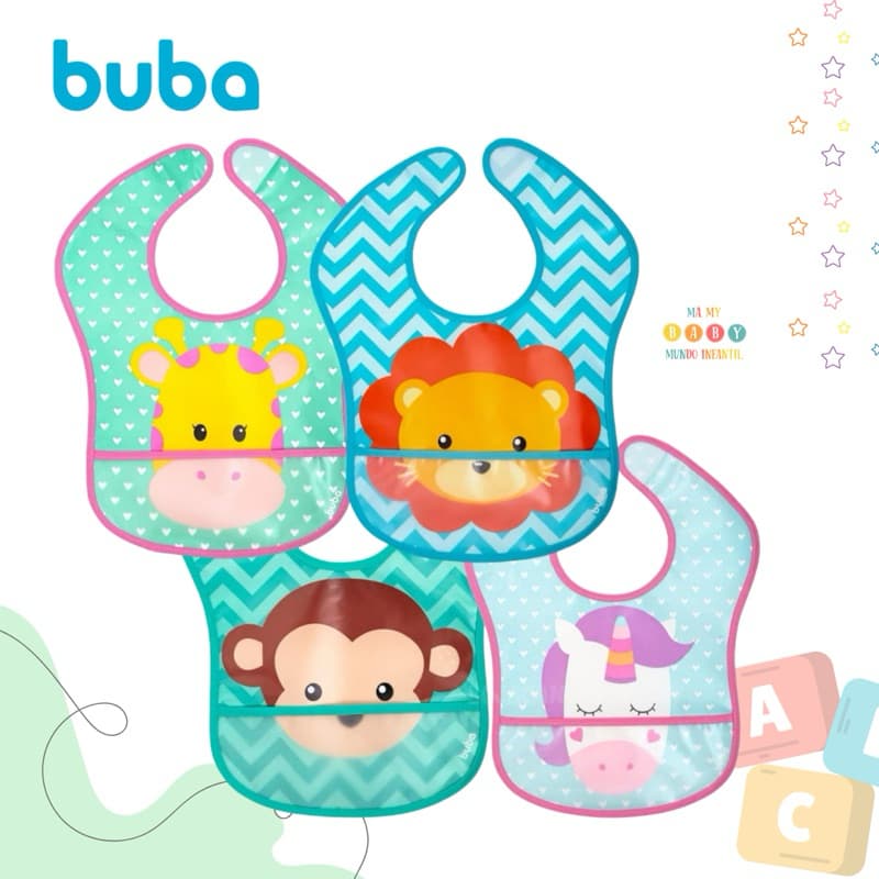 Babador com Bolso Pega Migalhas Impermeavel com Ajuste Fixador Buba