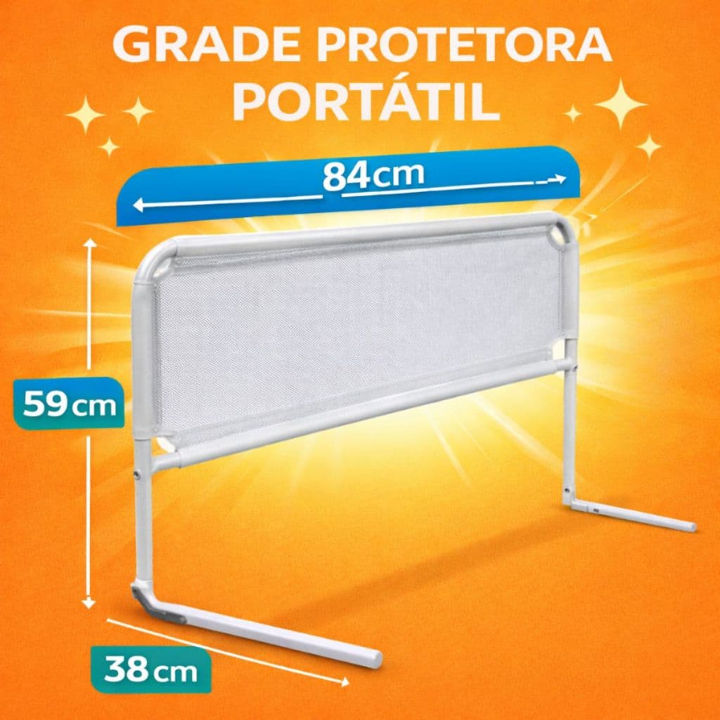 Grade de Proteção para Cama Box 84x59cm Infantil Anti Queda Bebê Média Reforçada