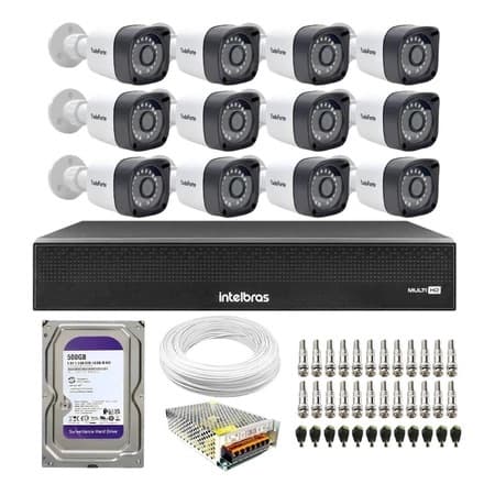 Kit 12 Câmeras Segurança Full HD DVR Intelbras 16 Canais Com HD Completo
