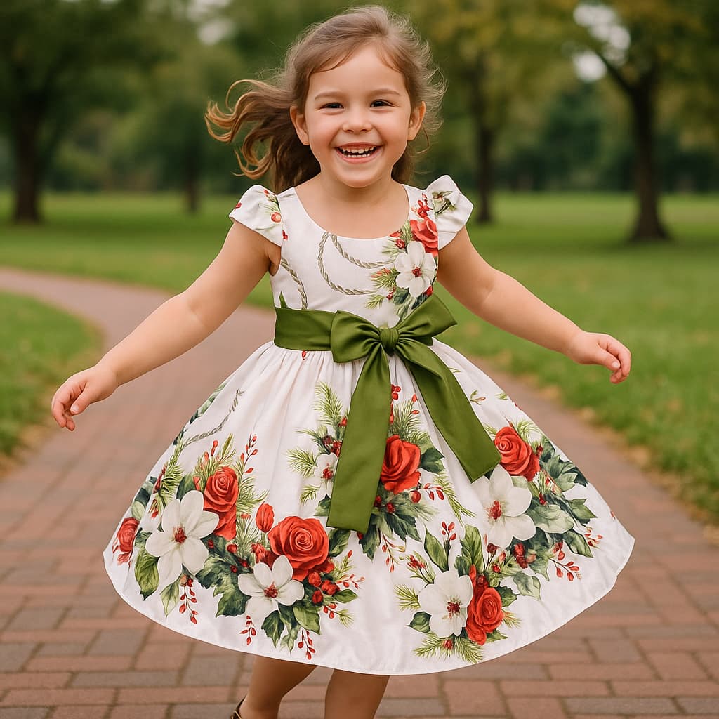 Vestido infantil Verde Oliva menina Estampado Floral dia da criança Aniversário Casamento Princesa