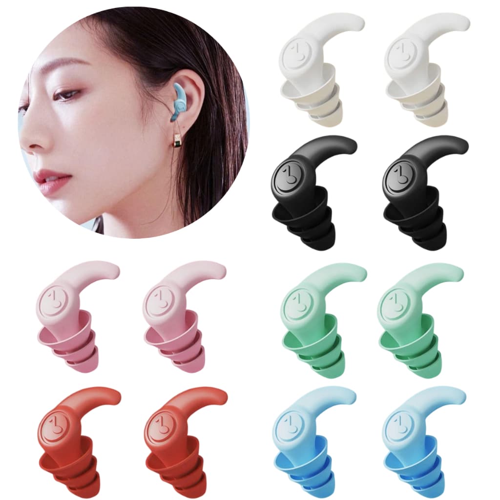 (Tampão de ouvido/ 1 e  2 Pares) Auriculares de Silicone 3 Camadas Anti-Ruído, Reutilizáveis Laváveis p/ Dormir, Estudar