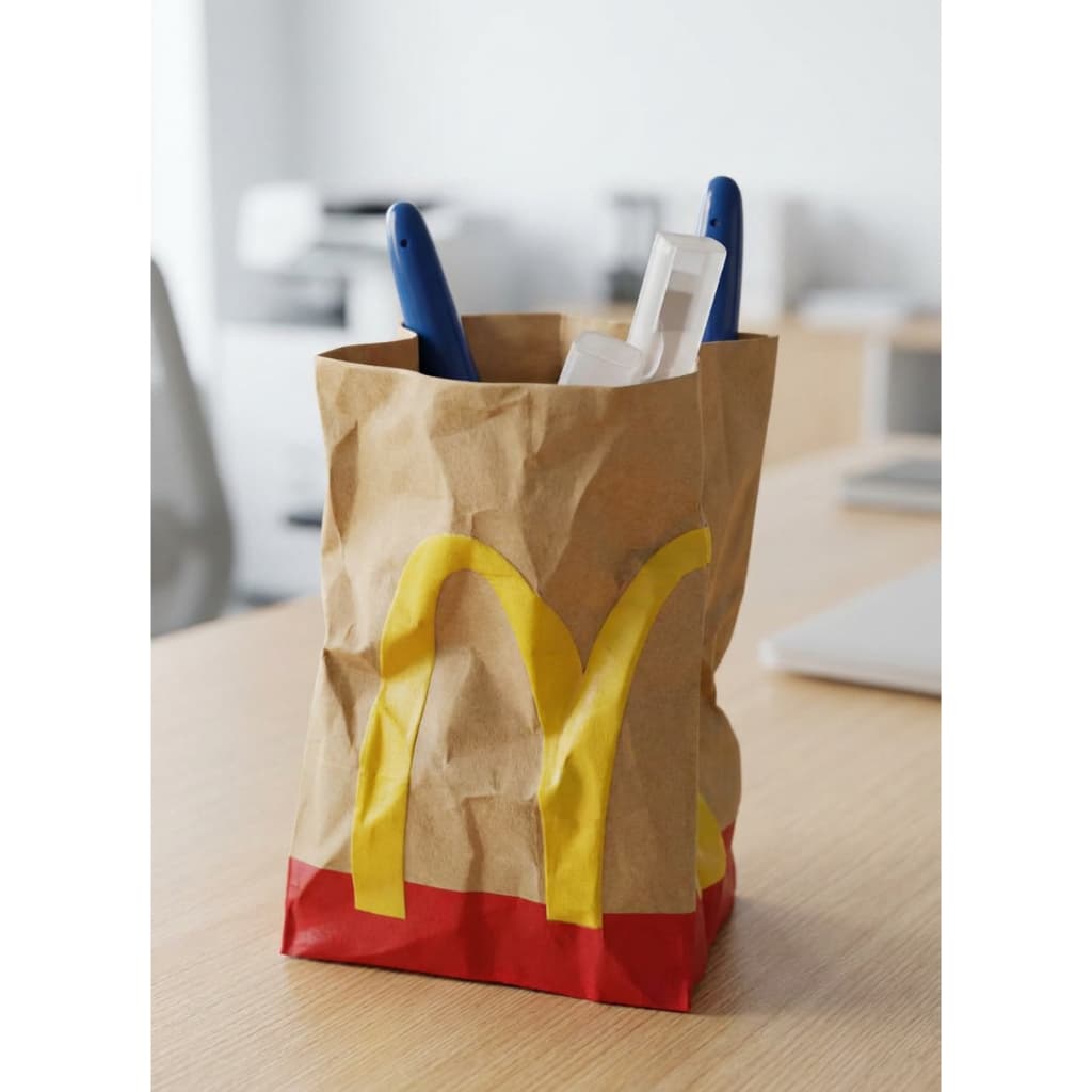Porta-Canetas Criativo em Formato de Sacola do Mc Donald's | Organizador de Mesa 3D Moderno