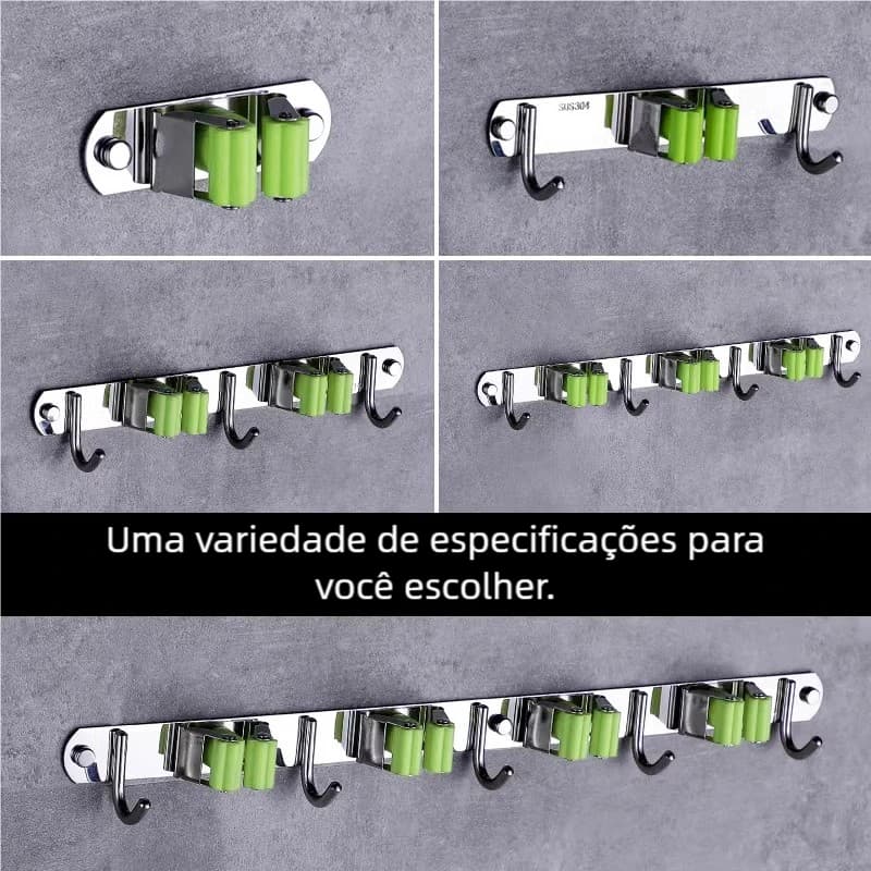 Promoção! Suporte Inox Multiuso de Parede - Gancho para Vassoura Rodo Pá