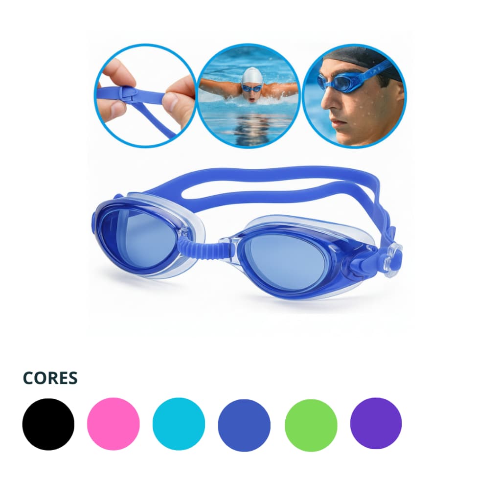 Óculos de Natação com Varias Cores e Estojo Plástico, Tampão de Ouvidos.