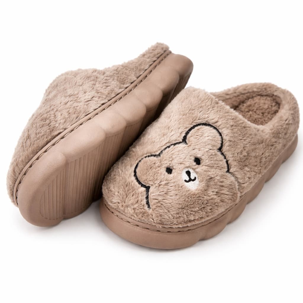 Pantufa de Ursinho Sola Borracha Colorida Conforto QF-127