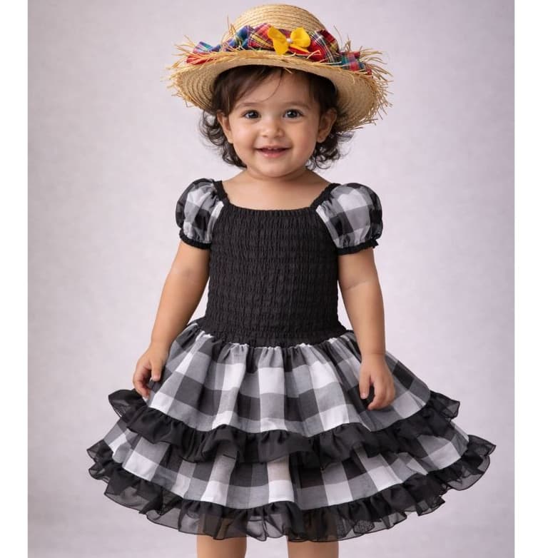 Vestido de Quadrilha Festa Junina Caipira Infantil Vestido São Jão Vestido