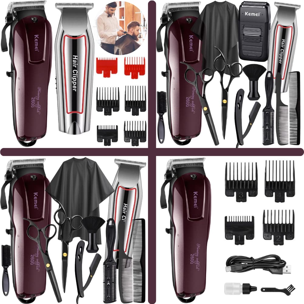 Maquina Cortar Cabelo Kemei com ou sem Tesouras Barbeiro e Acessórios