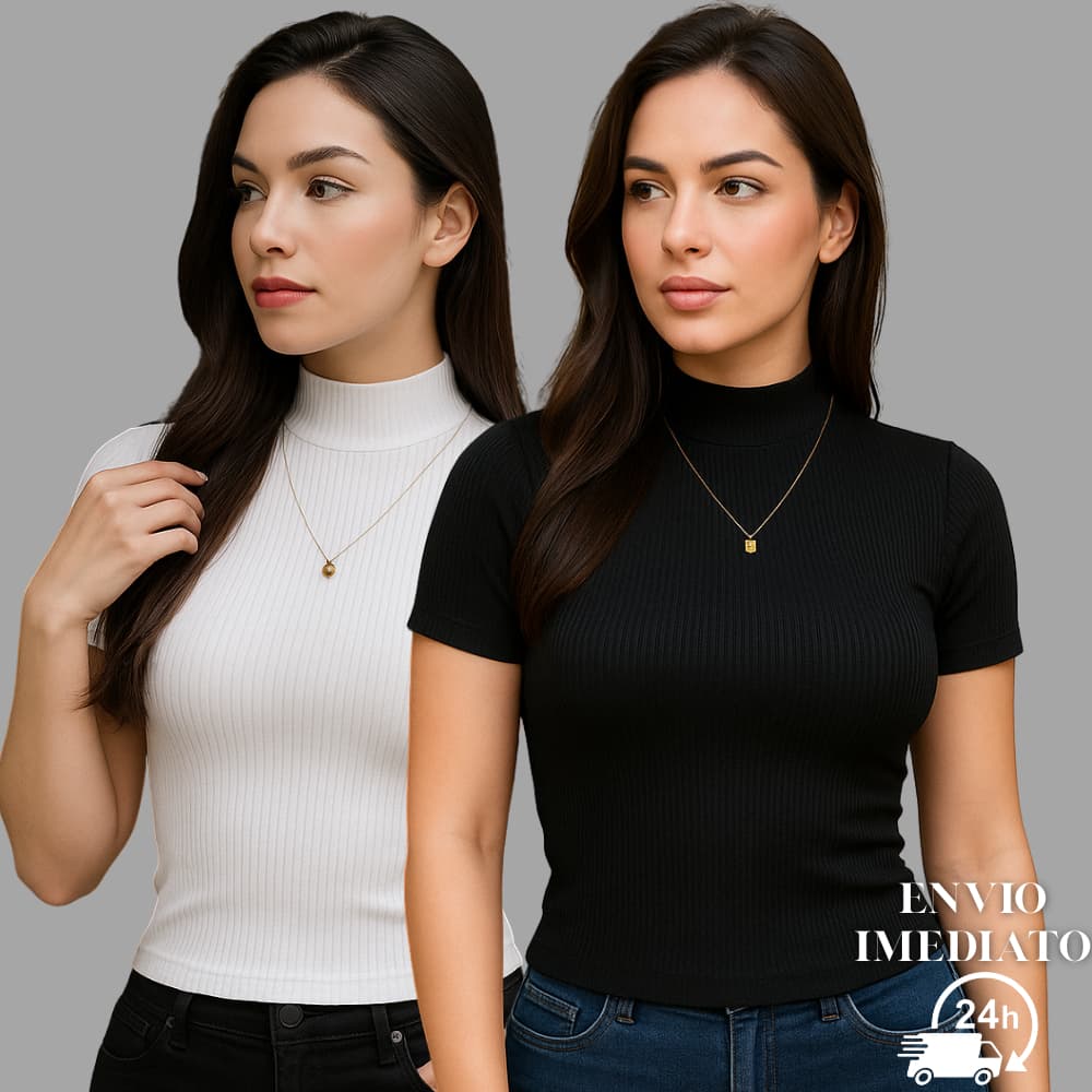 Kit 2 Blusa Canelada Feminina Gola Alta