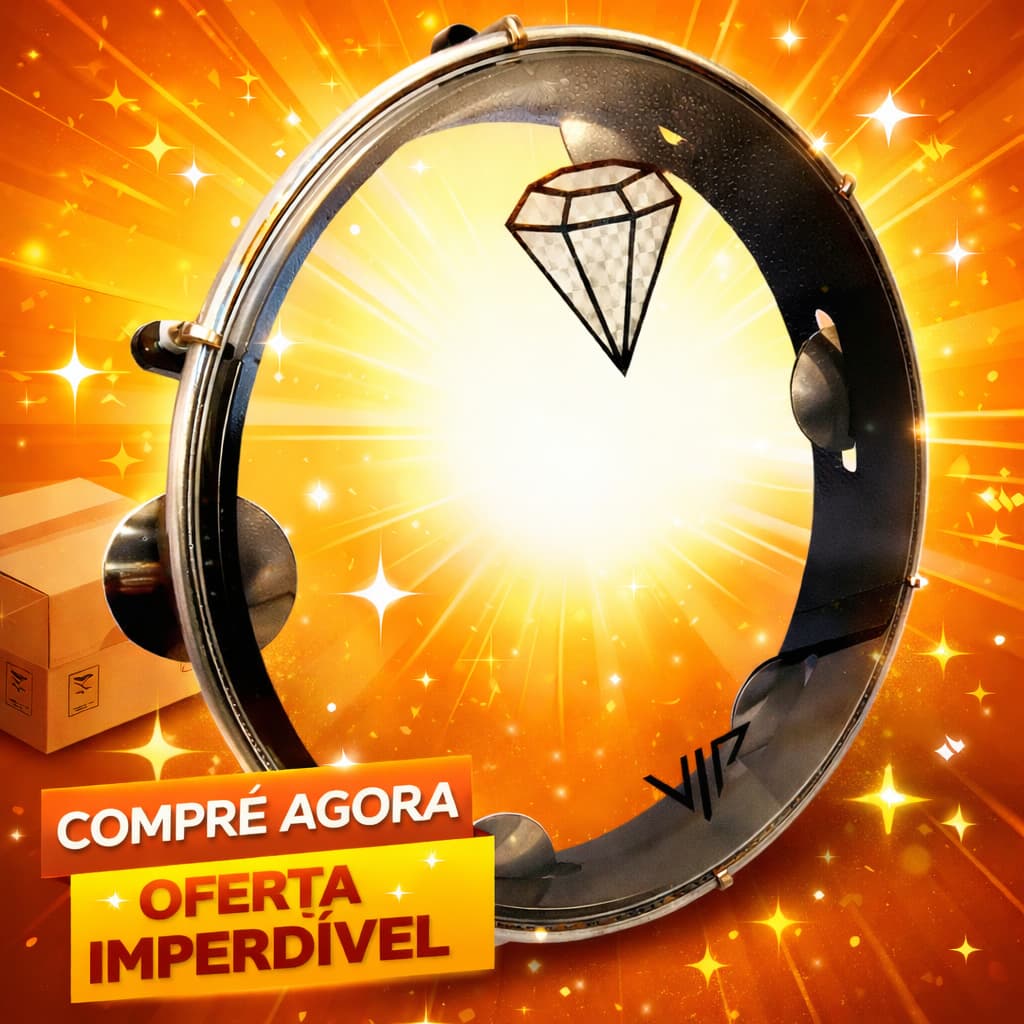 Pandeiro Profissional Vip Preto 10 Cristal Diamante Holografico