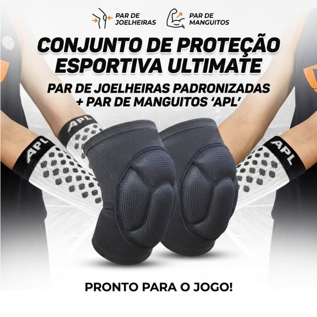 Kit Vôlei Profissional - Par Manguito Curto Voleibol + Par Joelheira Acolchoada Unissex