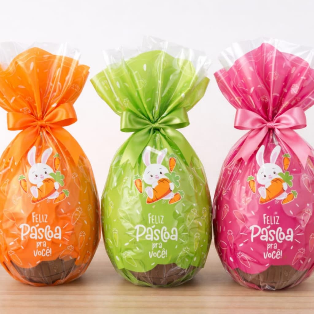 25 sacos pratik para ovos de pascoa 100g a 350g - 35x35cm Abraço do coelho.