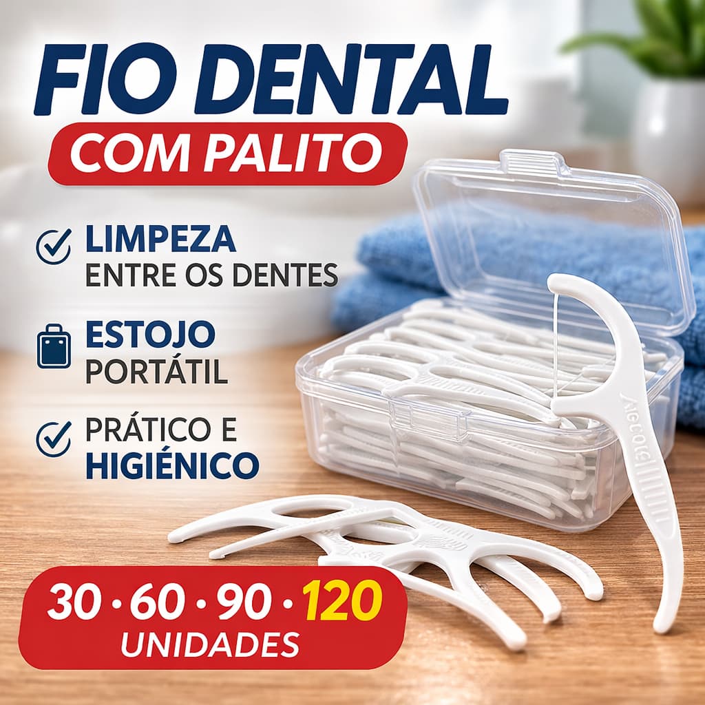 Fio Dental com Palito Haste Super Fino – Kit com Estojo | Limpeza Bucal
