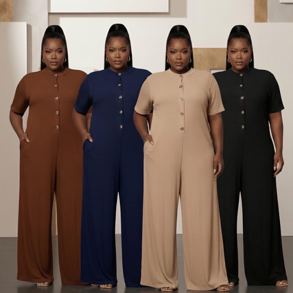 Macacão Feminino Plus Size Longo Canelado Pantalona Elegante Confortável