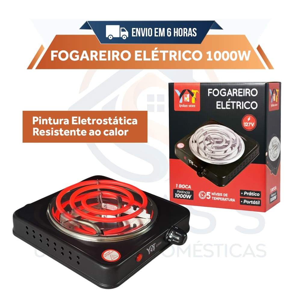Fogao Fogareiro Eletrico 1000w 1 Boca Portatil Camping 110V - 220V