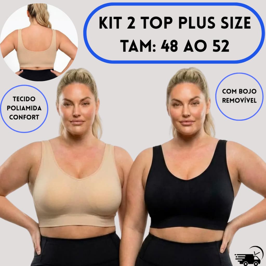 Kit 2 Top Plus Size com Bojo Tecido Firme e Macio