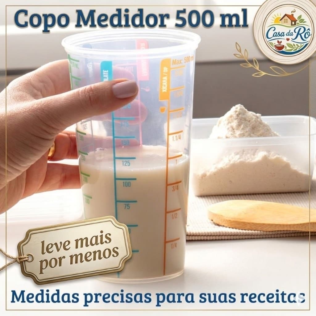 Kit 3/2 ou 1 Copo Medidor Dosador Transparente Graduado 500 ml Para Receitas Culinária Cozinha