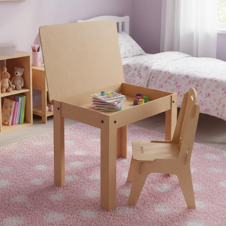 Mesinha Desmontável Retangular Didatica Infantil Articulada com 1 Cadeira