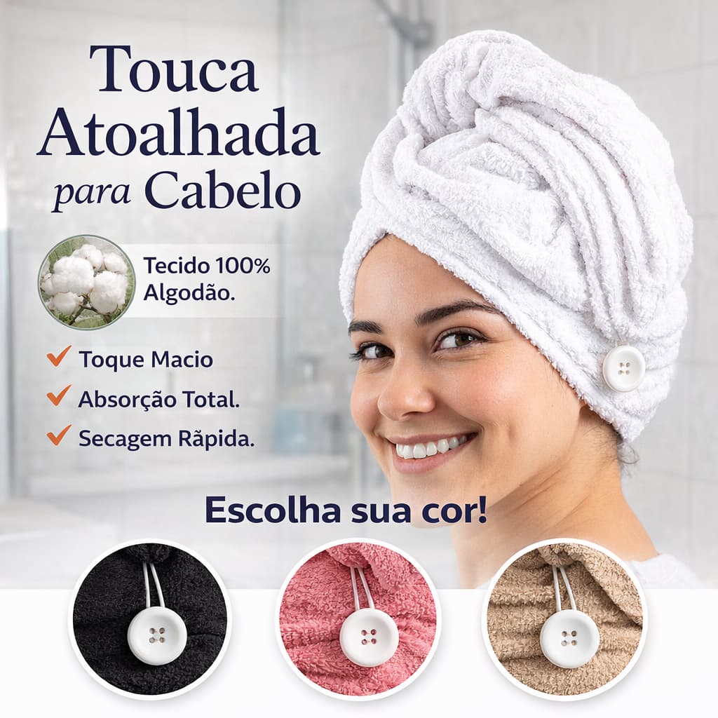 Toalha Touca De Cabelo 100% Algodão Secavel