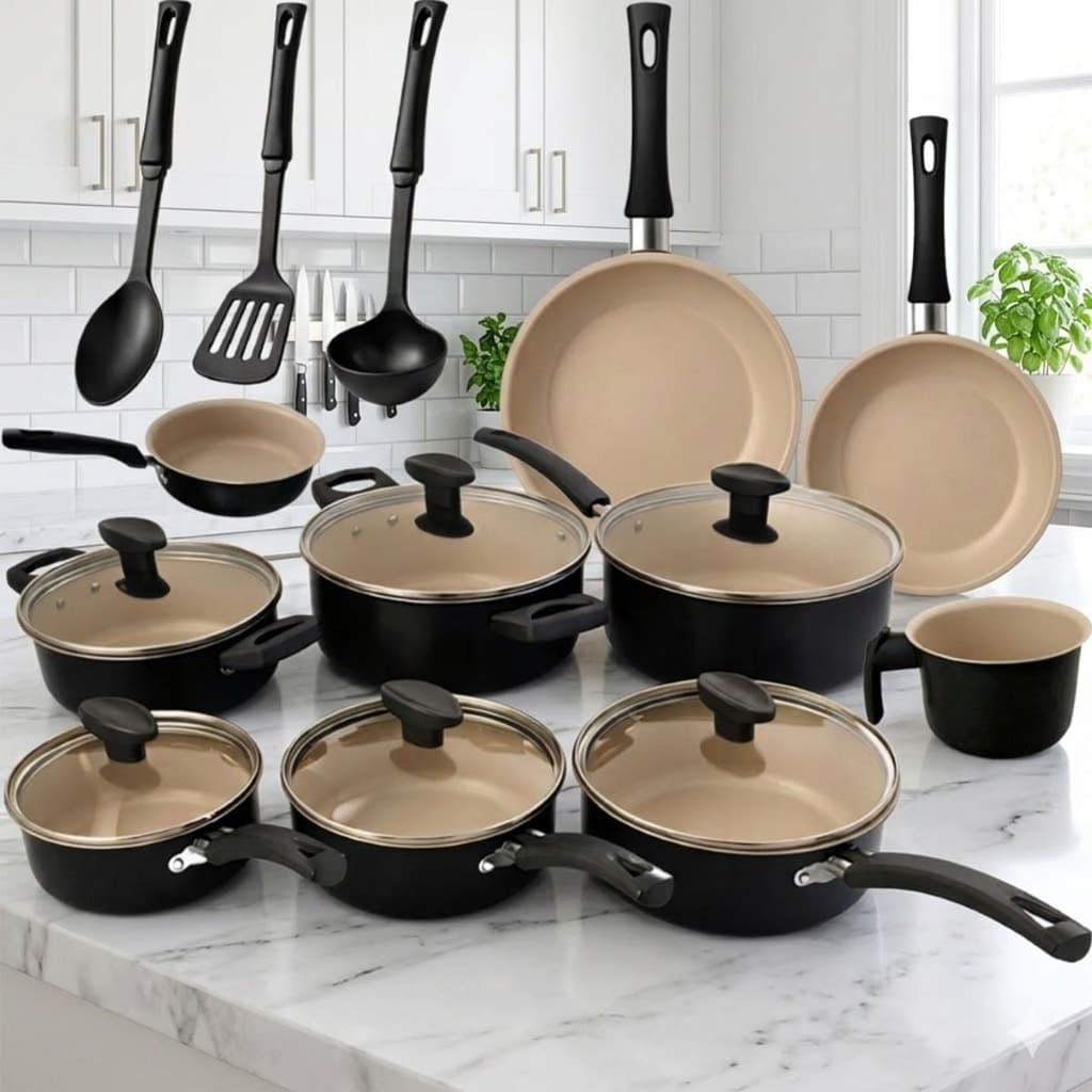 Jogo Panelas 13Pç Antiaderente Conjunto Kit Frigideira Caçarola Fervedor Cozinha Completa Mesa Posta