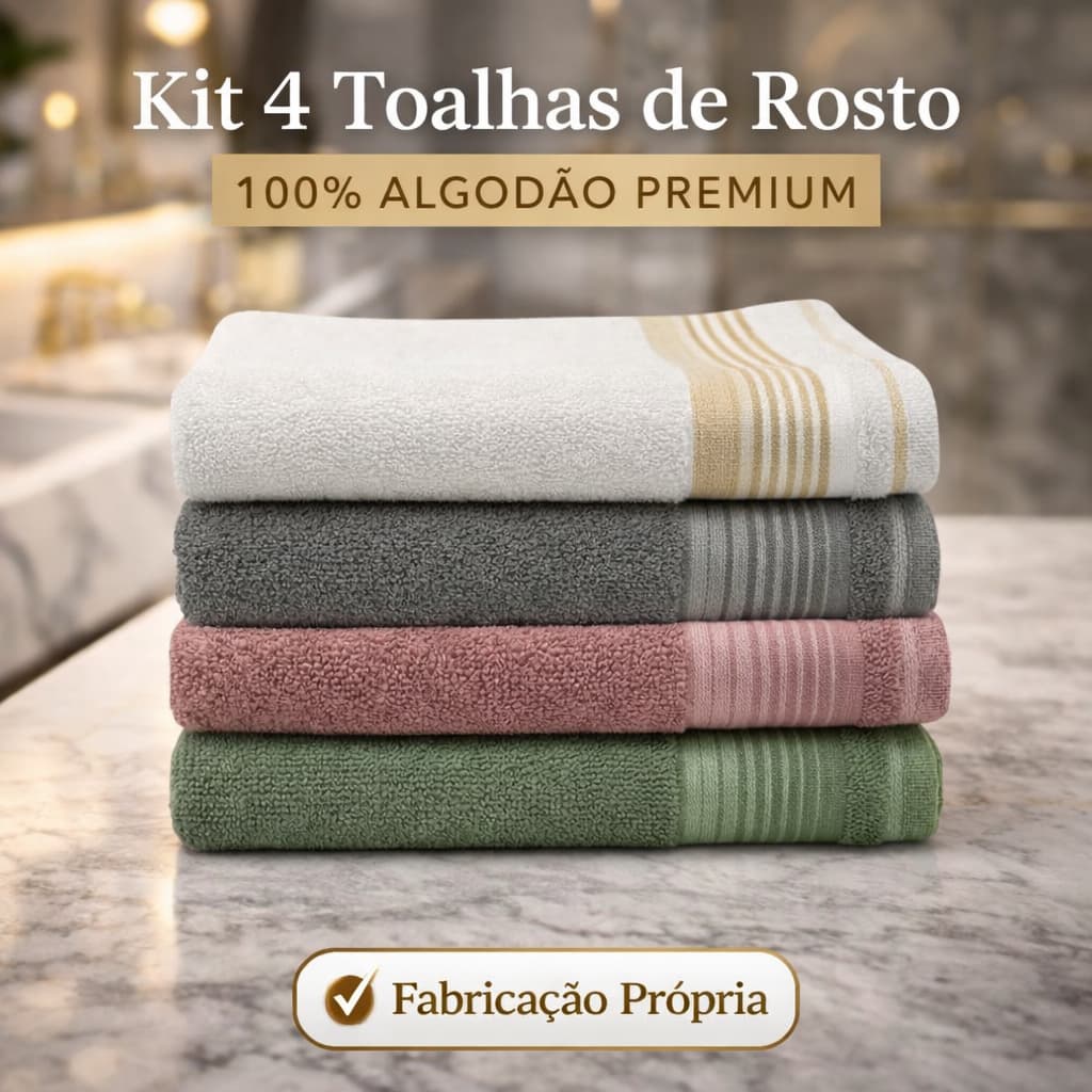 Kit 4 Toalhas de Rosto Roma Absorção Rápida Banheiro 45x73