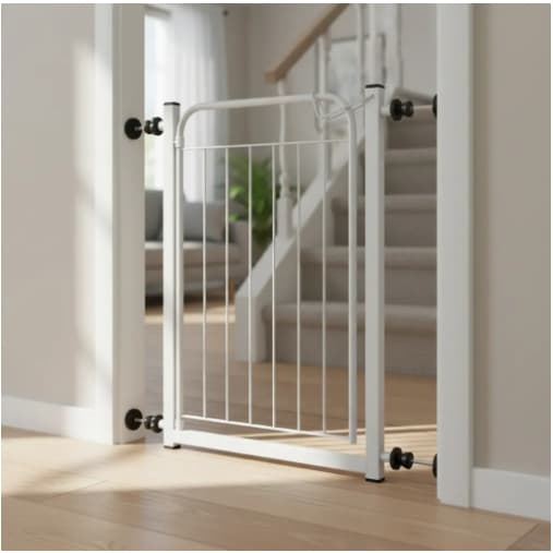 Grade Portão Porta Proteção Pets Crianças C/ Extensor Cor Branco/Preto aramado