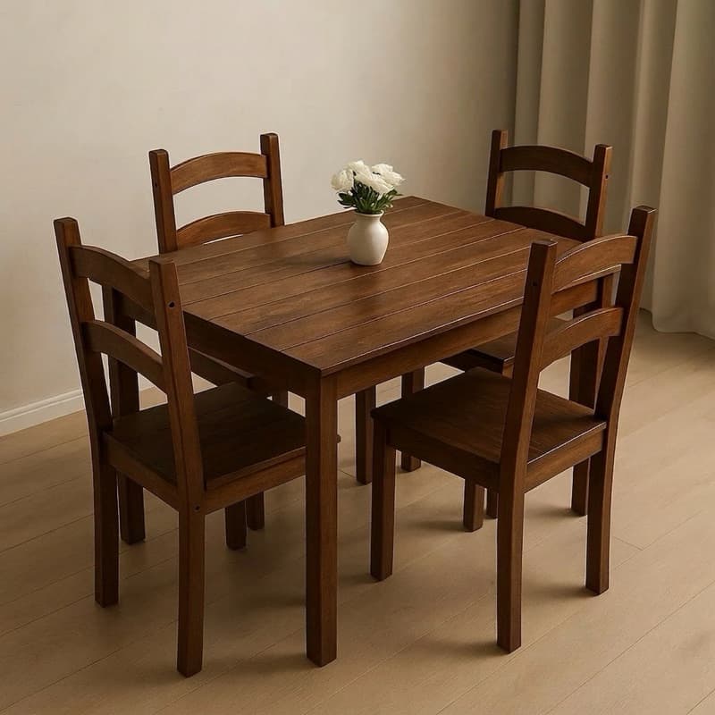 Jogo de Mesa Com 4 Cadeiras em Madeira Maciça de 1 metro x 70 cm Design Rústico Desmontada