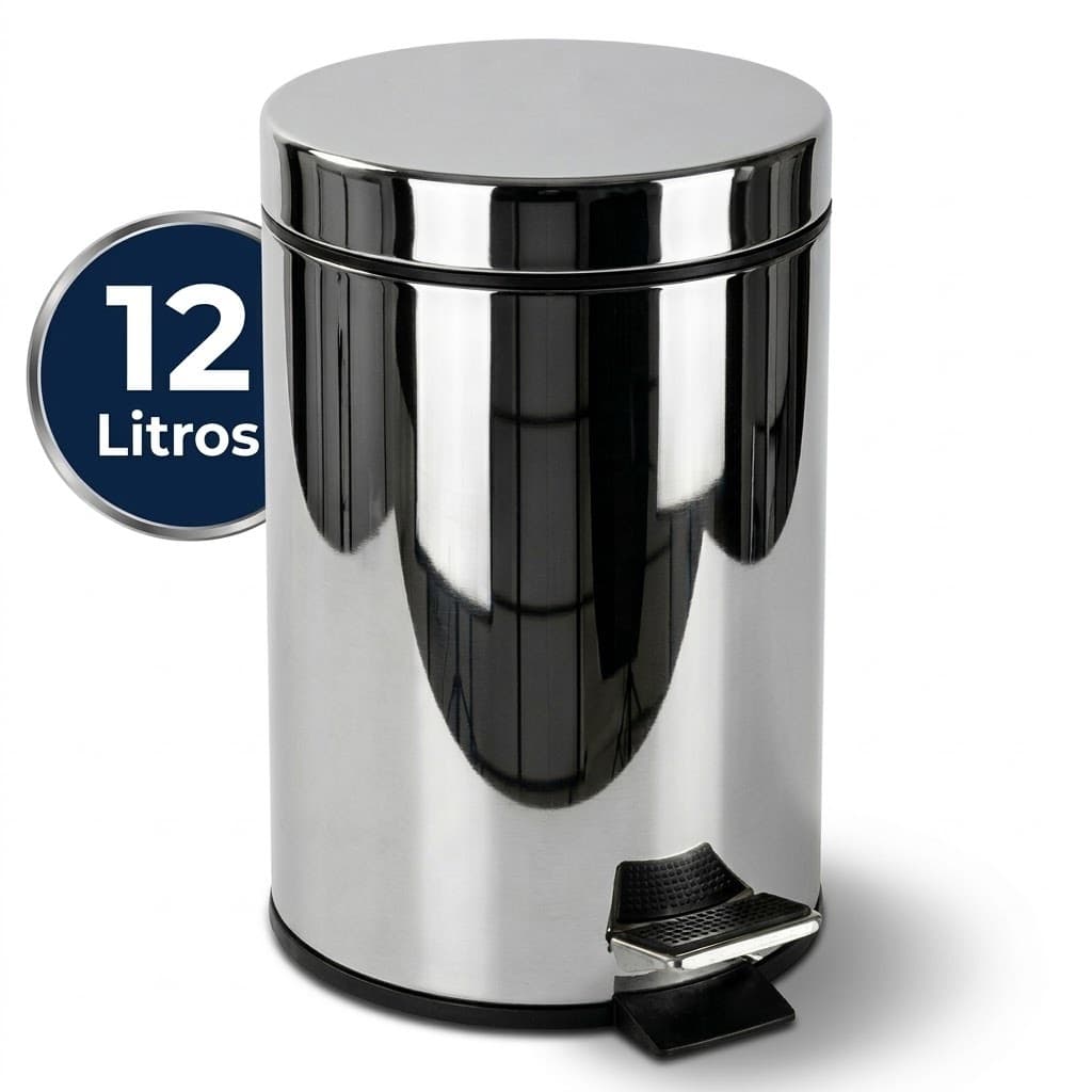 Lixeira Inox 12 Litros c/ Pedal e Cesto Removível Lixo Banheiro Cozinha Casa Escritório