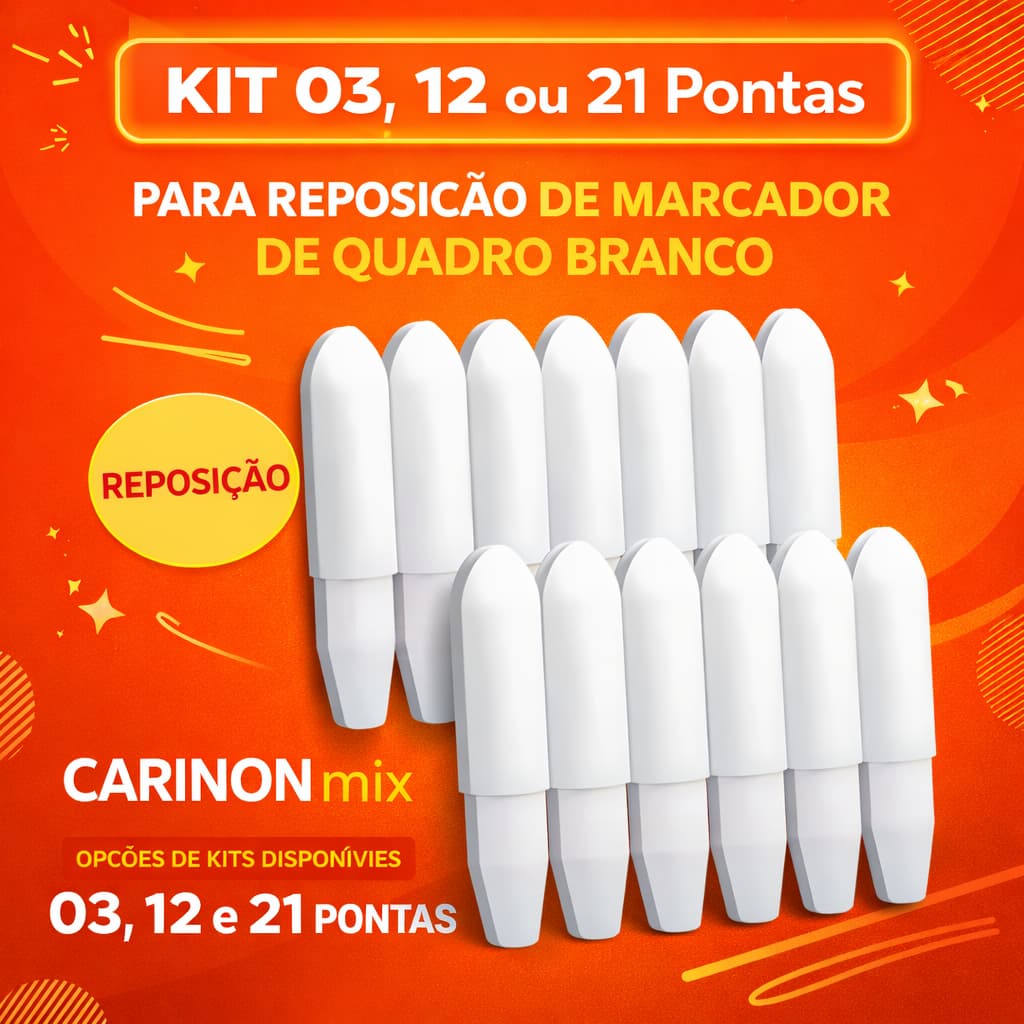 Kit 3, 12 ou 21 Pontas de Reposição CarinonMix Para Marcador Pincel Pilot V Board Master