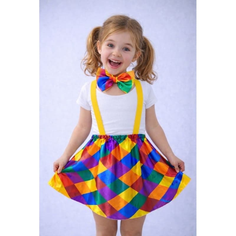 Fantasia Circo Infantil Menina Palhacinha Colorida | Jardineira + Gravata Laço | Fantasia Carnaval Infantil Festa Junina
