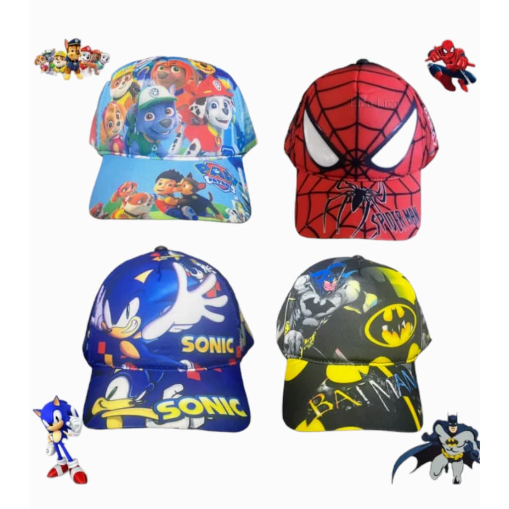 Boné Infantil Com Ajuste Personagens !!! Homem Aranha - Sonic - Batman - Hulk - Minnie - Patrulha Canina