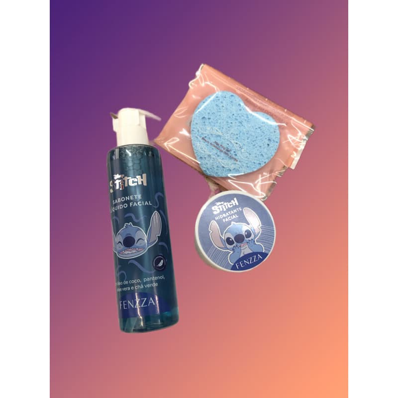 KIT STITCH SKIN CARE FENZZA MAKEUP SABONETE LÍQUIDO FACIAL + HIDRATANTE  FACIAL + ESPONJA DE LIMPEZA FACIAL + BRINDE