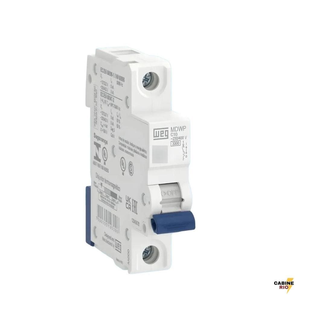 Mini Disjuntor MDWP WEG Unipolar Curva C – 10A/16A/20A/25A/32A/40A/50A/63A