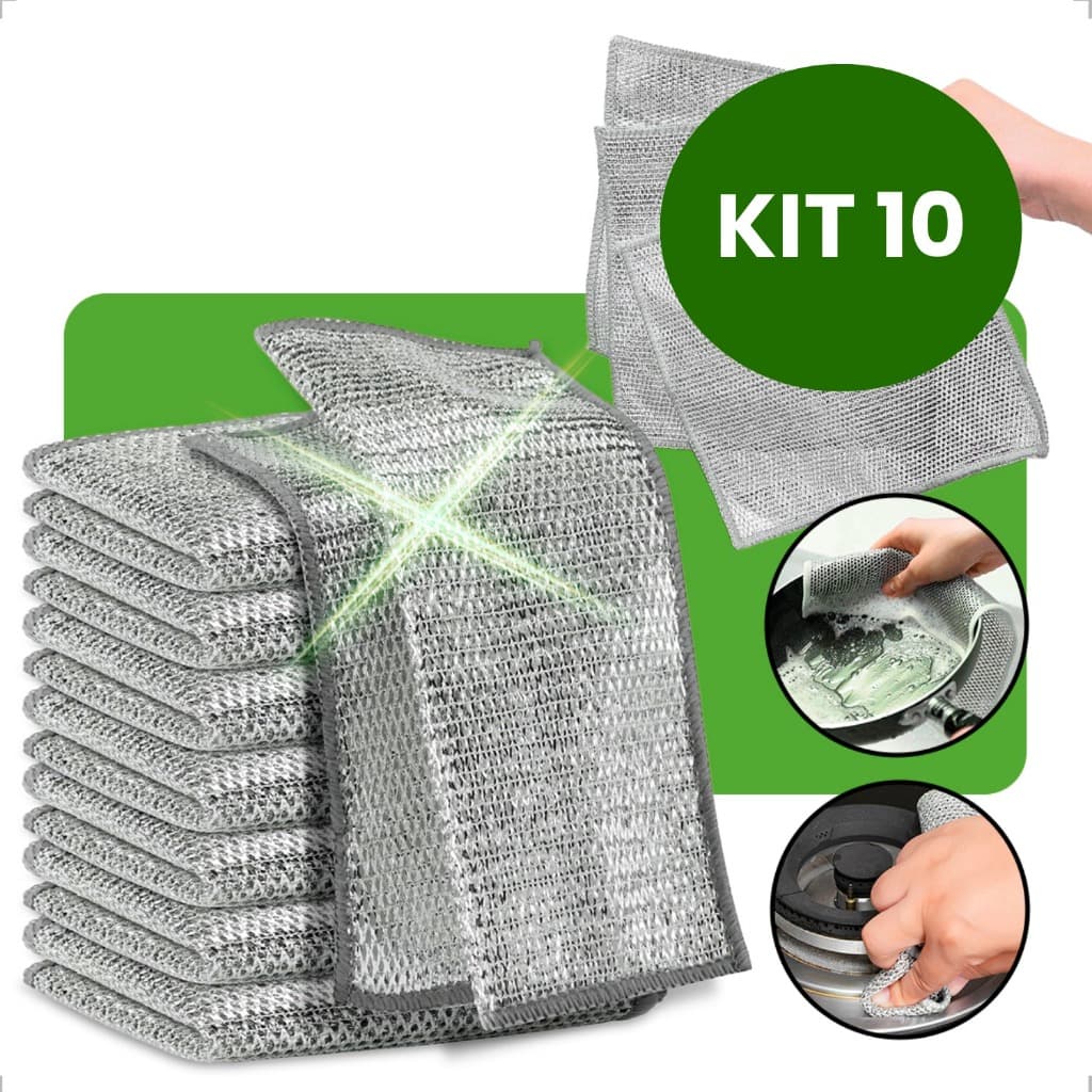 Kit 10 Pano De Limpeza De Arame Metálico Malha Não Oleosa Fogão De Cozinha Prato Panela Pia Multiuso