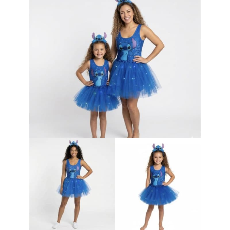 Fantasia infantil Stitch Lilo adulto criança saia tule com led luz Body bore colan em suplex dia das crianças.