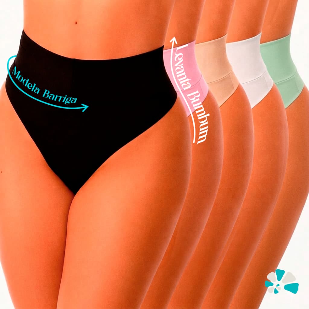 Kit 5 Calcinha Cós Alto Fio Duplo | Modela Barriga e Levanta Bumbum