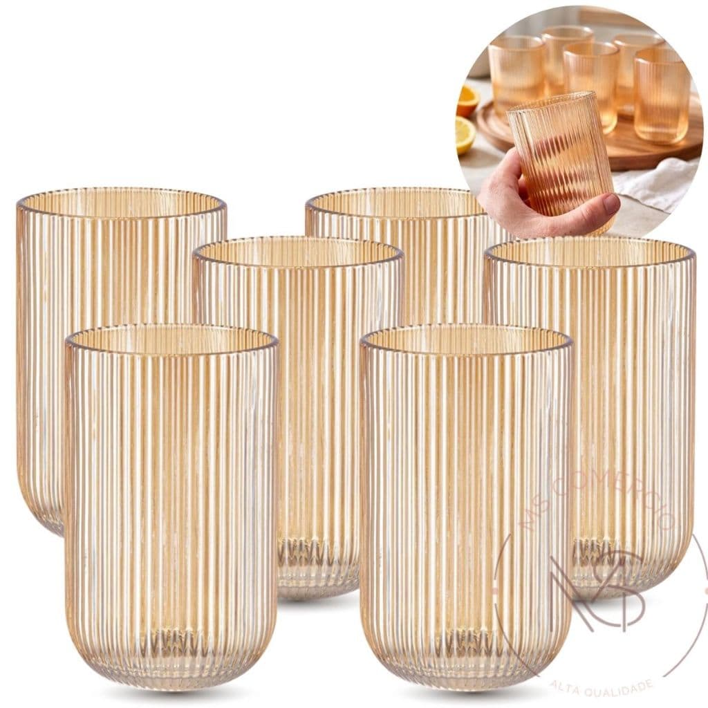 Jogo de Copos Taças Canelado Versalhes Clear Jogo Com 6 ou 12 Peças