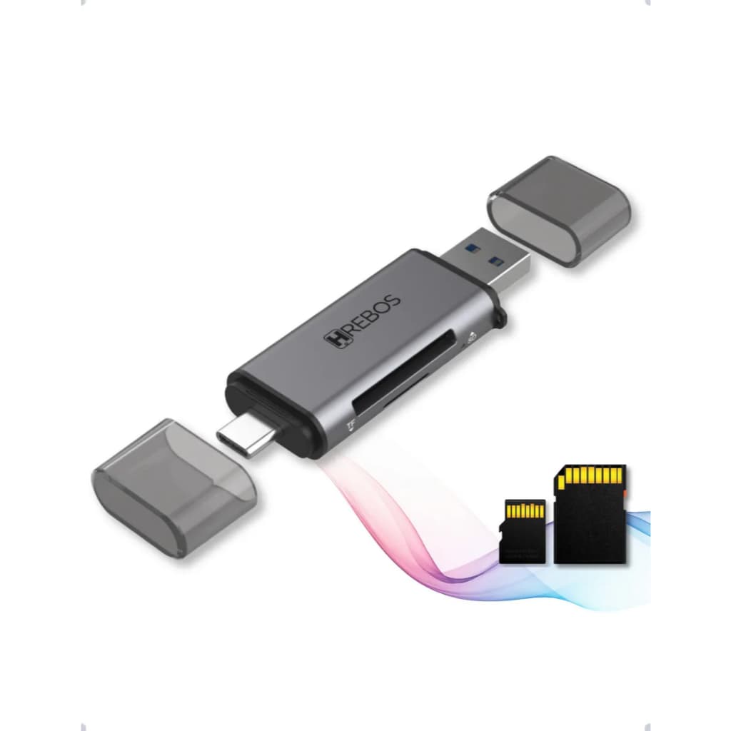 Leitor de Cartão Universal Multifuncional USB 3.0 Alta Velocidade, Interface Dupla, Compatível com Cartões SD e TF para