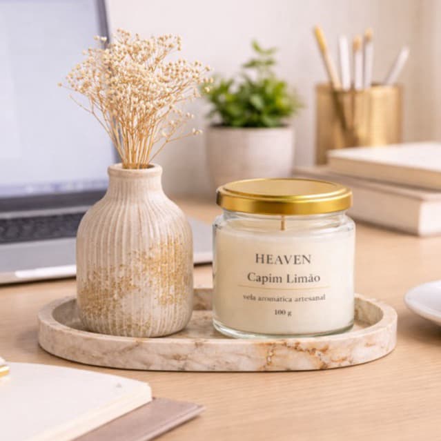 3 peças trio Vela Aromática Pote de Vidro - Bandeja Oval + Vaso + Vela Aromática 100g pote de vidro