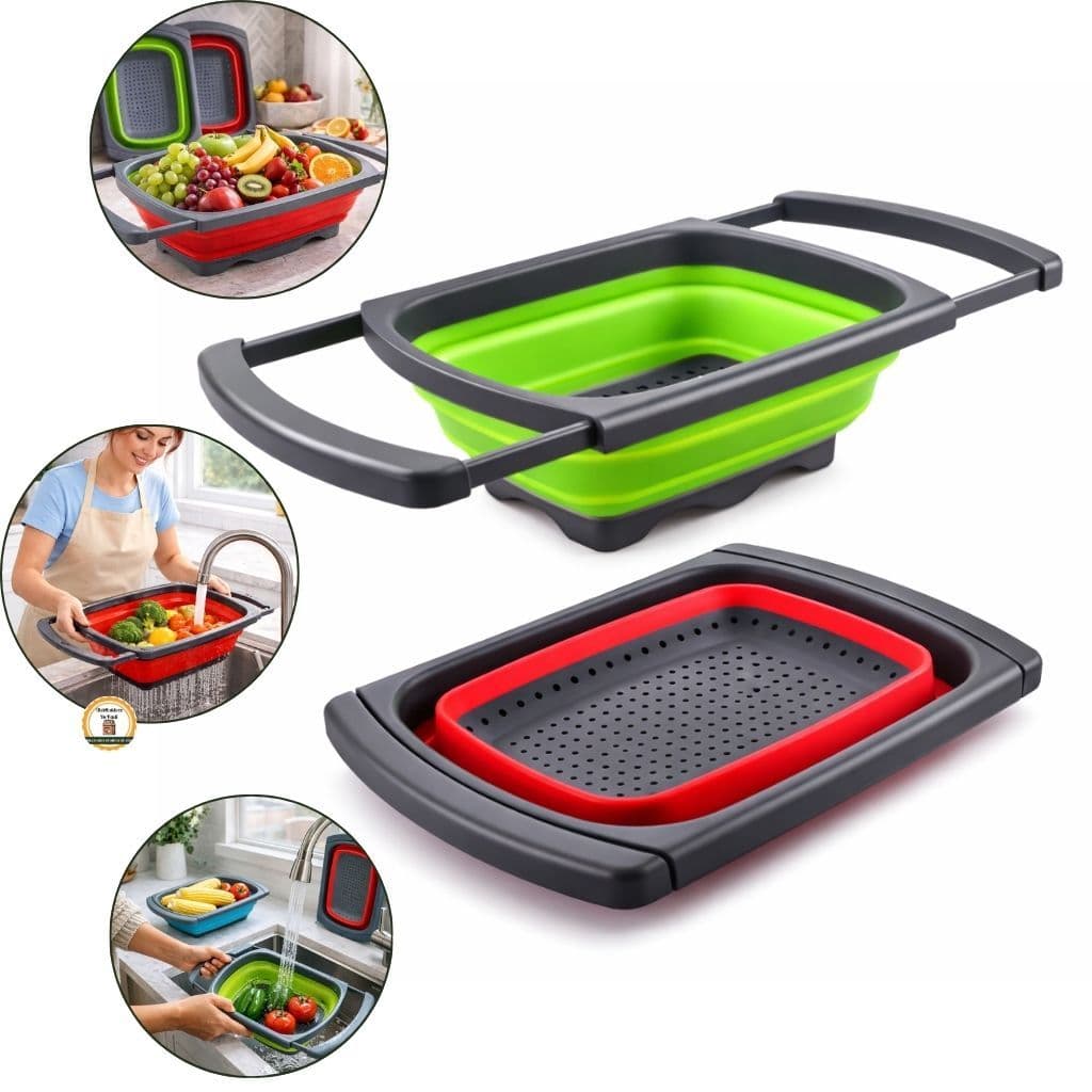 Escorredor de Pia para Alimentos de Silicone Retrátil com Alças